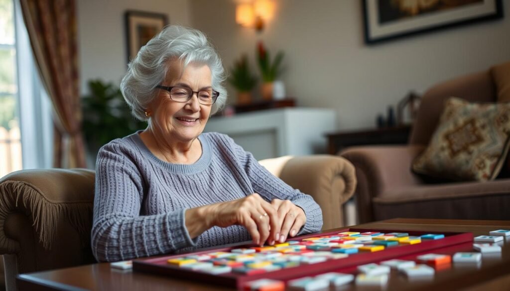 Elderly woman enjoying a memory game