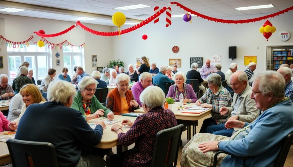 Retirees enjoying social games and interactive activities